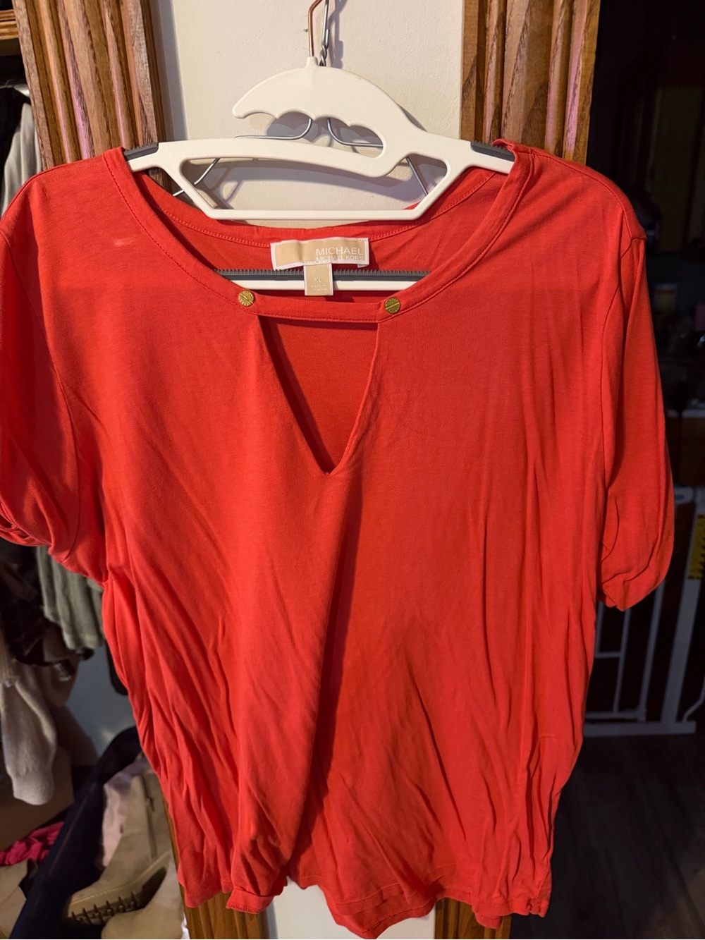 Michael Kors Coral-Red Short Sleeve Keyhole Top